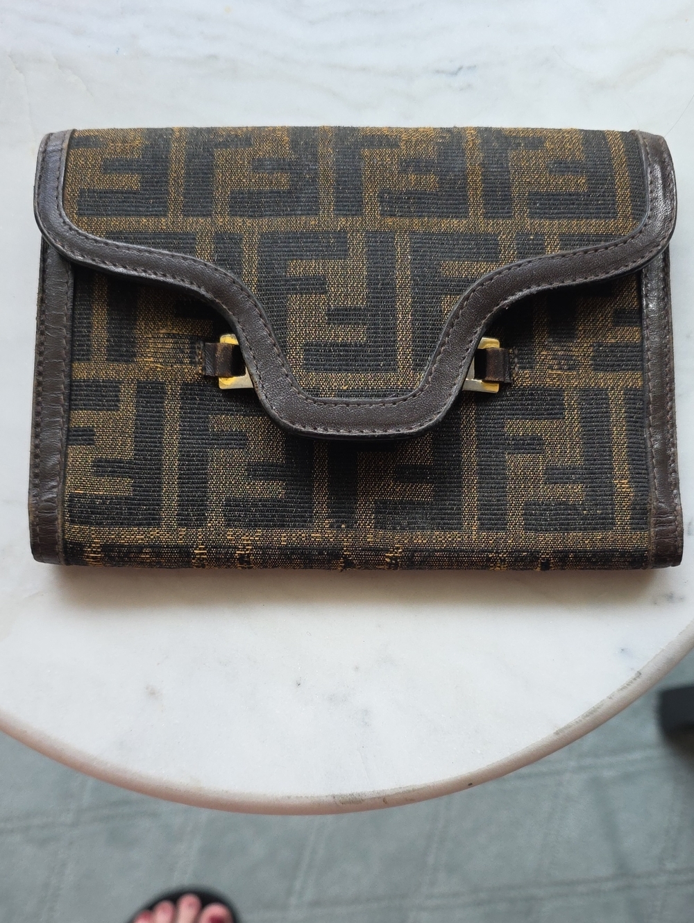 Fendi Brown Monogram Canvas Wallet with Dark Leather Trim